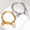 DZ Gold Color Thick Chain Stainless Steel Bracelets for Women Fashion Design Heart Love Pendant Wrist Zircon