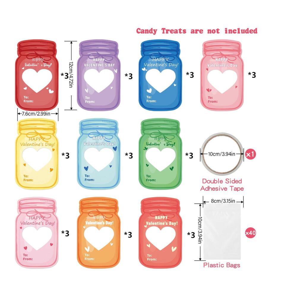 Ensemble de Cartes de Saint-Valentin pour Enfants - 30 Modèles de Bocal avec Adhésifs & Sachets