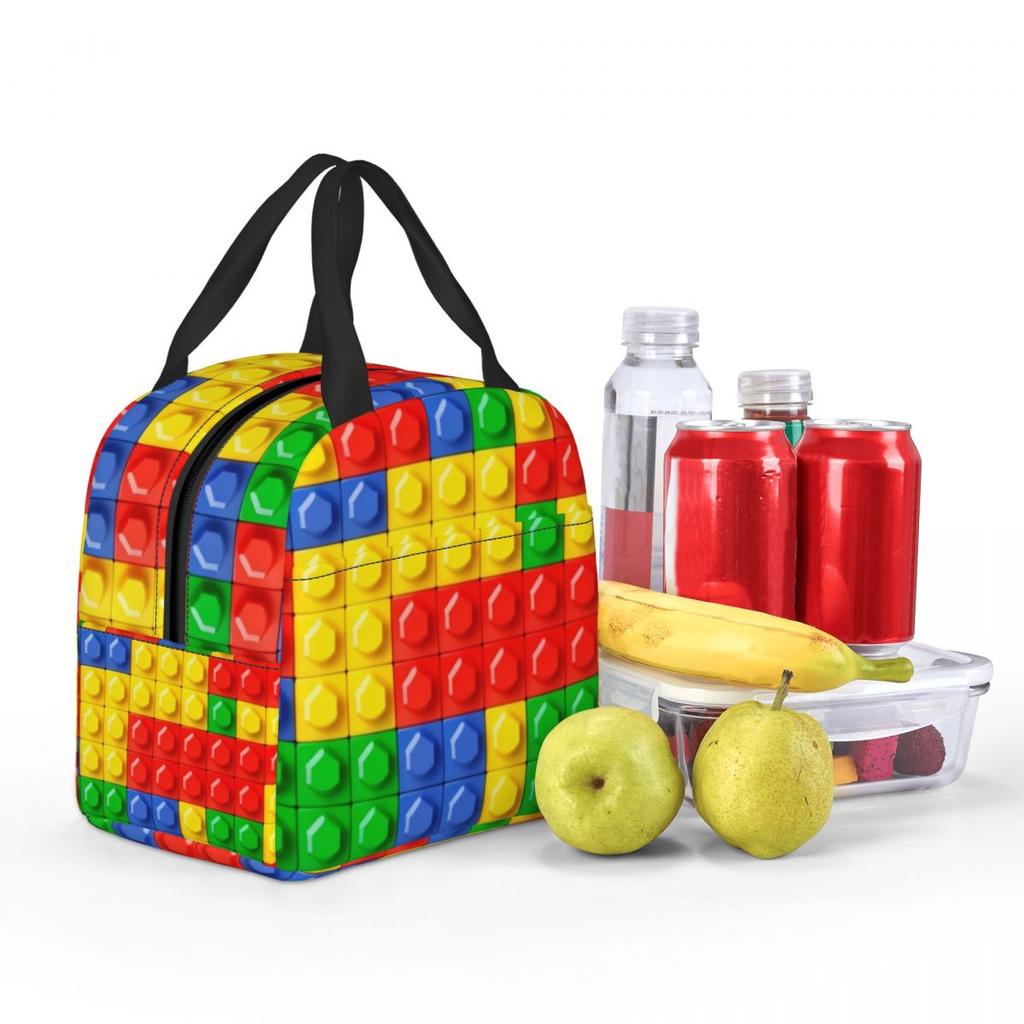 Custom Brick Builder Blocks Master Builder Insulated Lunch Tote Bag for Women Resuable Cooler Thermal Food Lunch Box Children