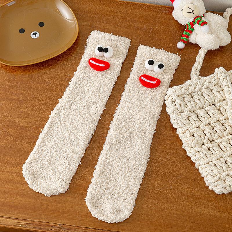 Baby Socks Cartoon Animal Cute Sweet Mid Tube Socks Winter Thick Soft Comfortable Girls Boys Coral Fleece Floor Socks