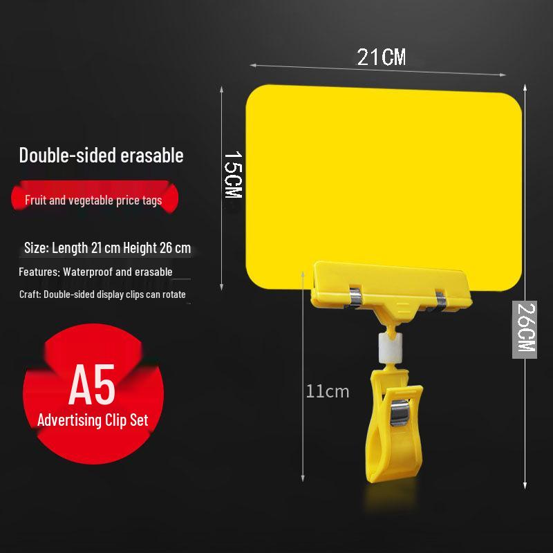 Abwischbares PVC Obst- und Gemüse-Preisschild mit doppelseitigem Clip für Supermarkt-Auslagen