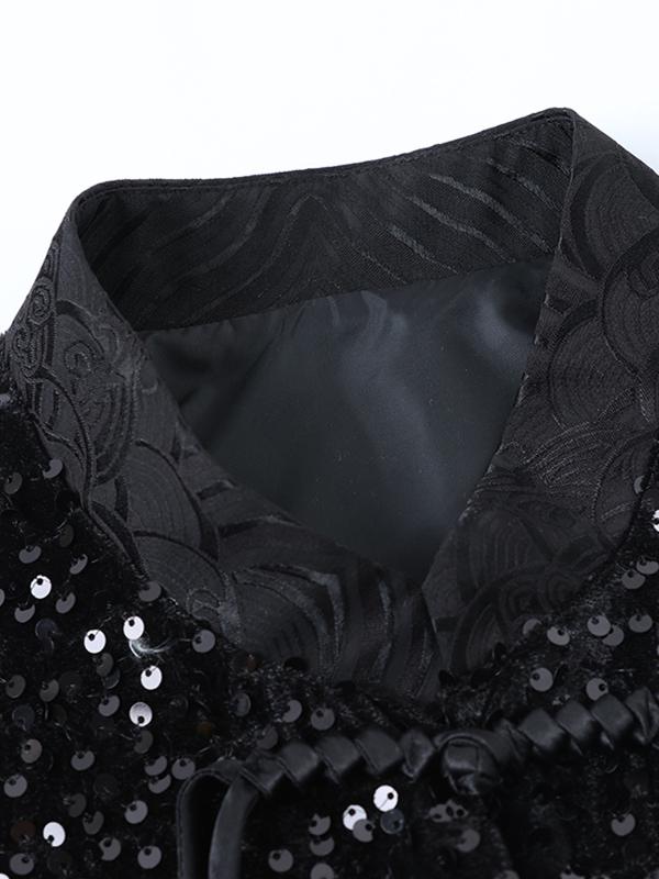 Retro Chinese Style Sequin Velvet Waistcoat with Frog Button