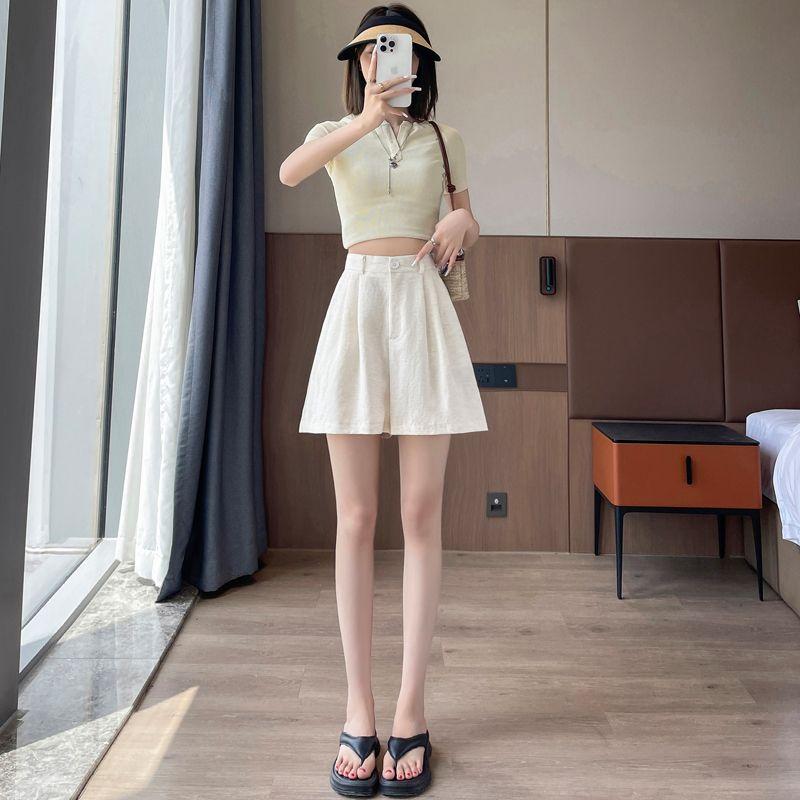 Sweet Student Small High Waist Ice Silk Linen A- Line Loose Linen Wide Casual Wide-Leg Shorts Hot Pants Yamamoto Pants
