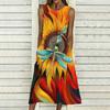Ladies Oversized Sleeveless Crew Neck Dress Bright Mixed Tropical Foliage Flowy Calf Length Dress