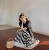 In-Stock 2025 Summer Plus Size Striped Color Block Ruched Skirt Dress