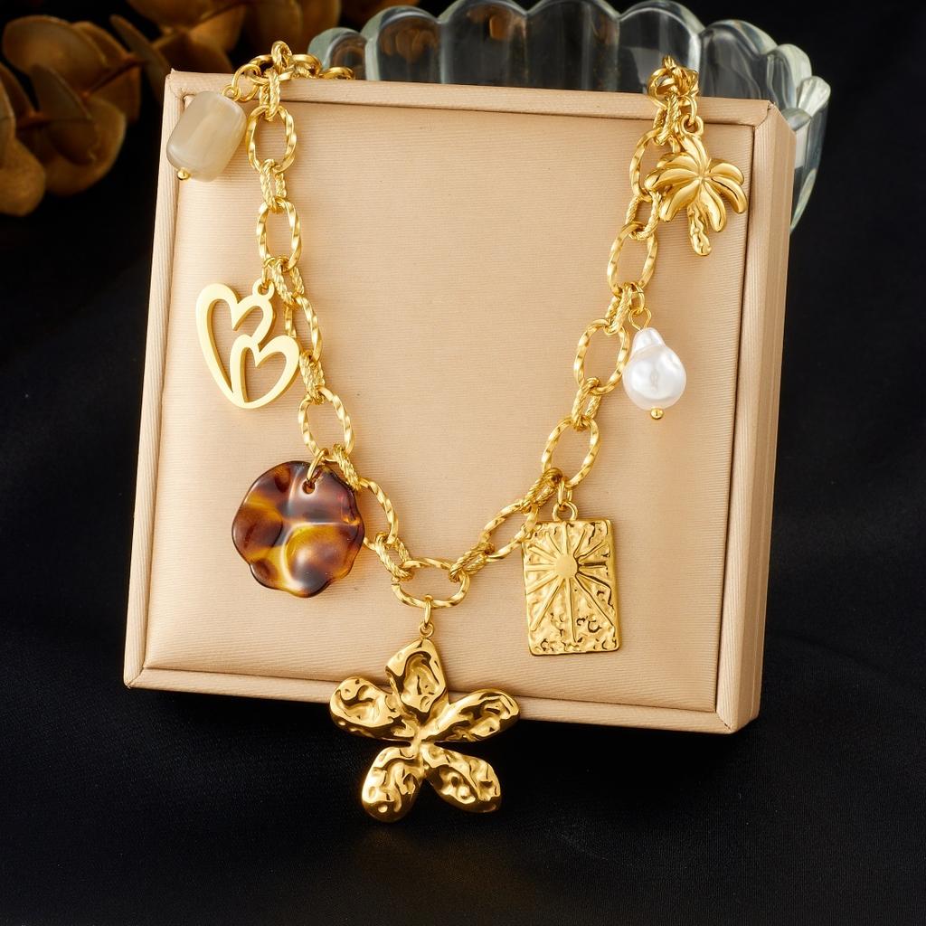 316L Stainless Steel Flower Leopard Print Square Sun Hollow Heart Pendant Necklace For Women Lady Fashion New Jewelry Gift Party