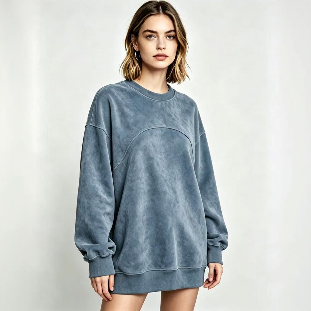 Women's Casual Pullover Top with Loose Fit, Drop Shoulder, Long Sleeves and Curved Seam