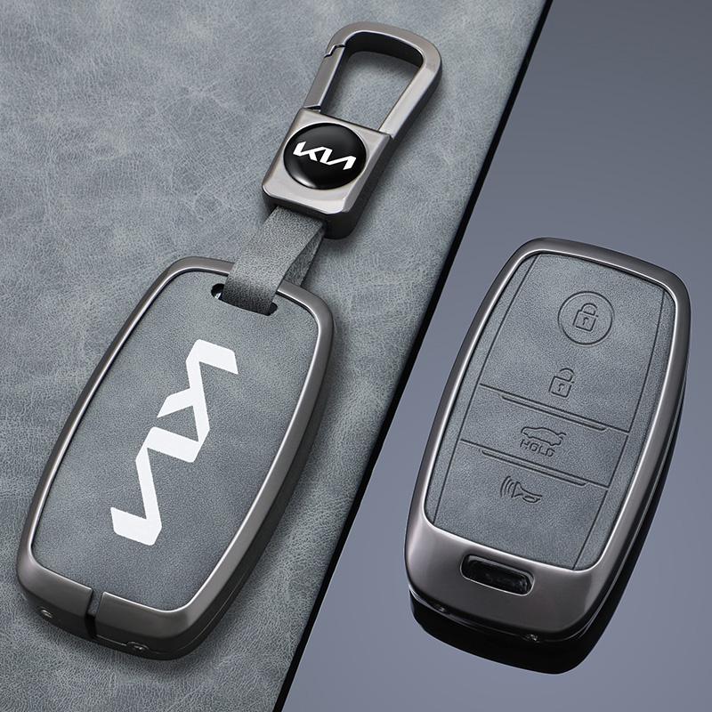 2026 Hot Car Sticker Zinc Alloy Leather Car Remote Key Case Protection Cover Shell Fob Holder For Kia Sorento/Rio/Rio5/Optima/K5