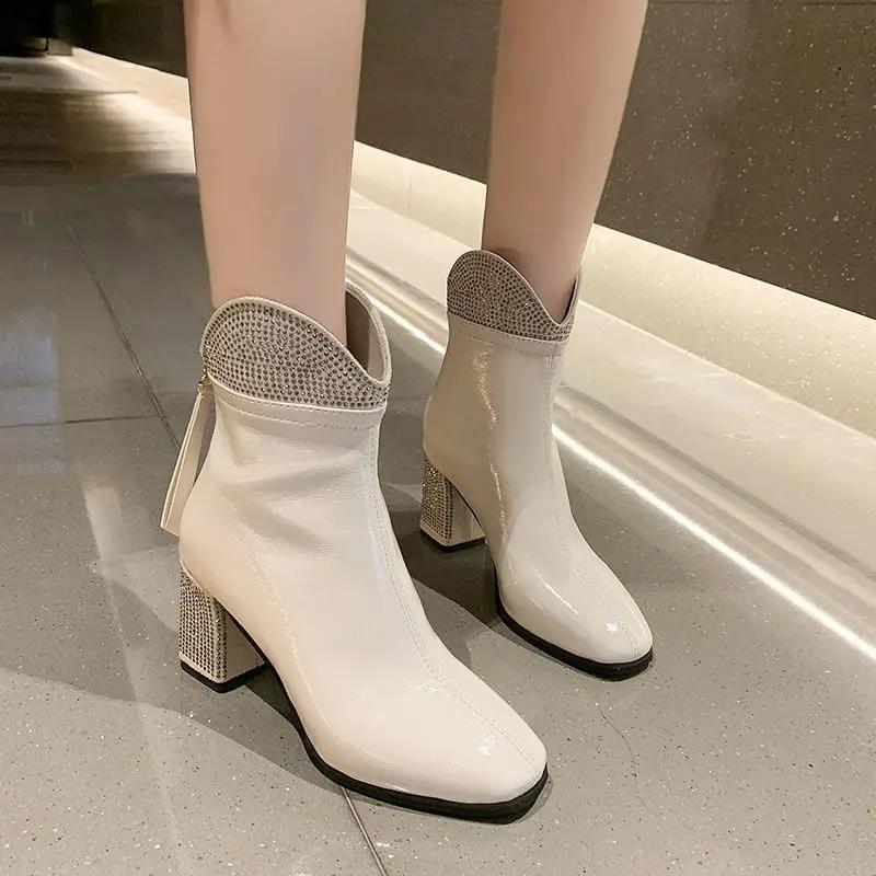 

Модные ботильоны для женщин Удобные ботильоны Стразы Зима 2024 Женская короткая обувь Сапоги Новинка Высокое качество Элегантный Пу Тренд Y2k 40