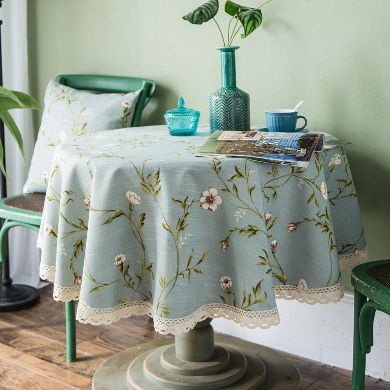 

Round Tablecloth Cotton Linen Cloth Little Fresh American Coffee Table Cloth Pastoral Style Classy Luxury Large round Table Table Cloth Blue Floral [Lace]] Round tablecloth diameter 90cm