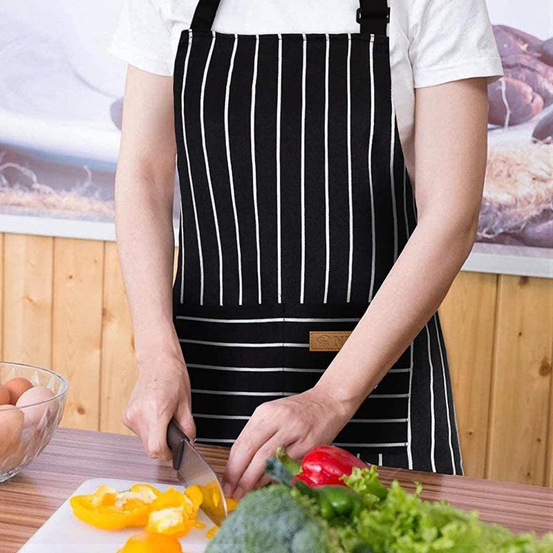 Delantal de Cocina Rayado Halter Unisex para Hogar y Personal de Comedor