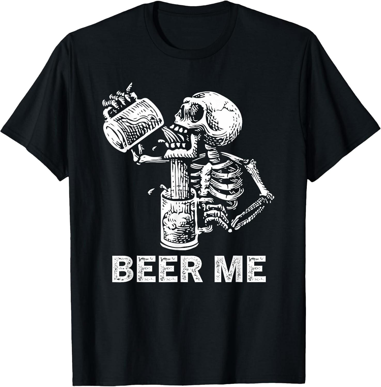 NEW LIMITED! Beer Me Skeleton Scary Spooky Drinking Men Party Tee - MADE IN USA S
