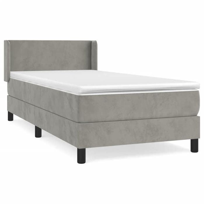 VidaXL Lit à sommier tapissier et matelas Gris clair 90x200 cm Velours - Modèle 3130817
