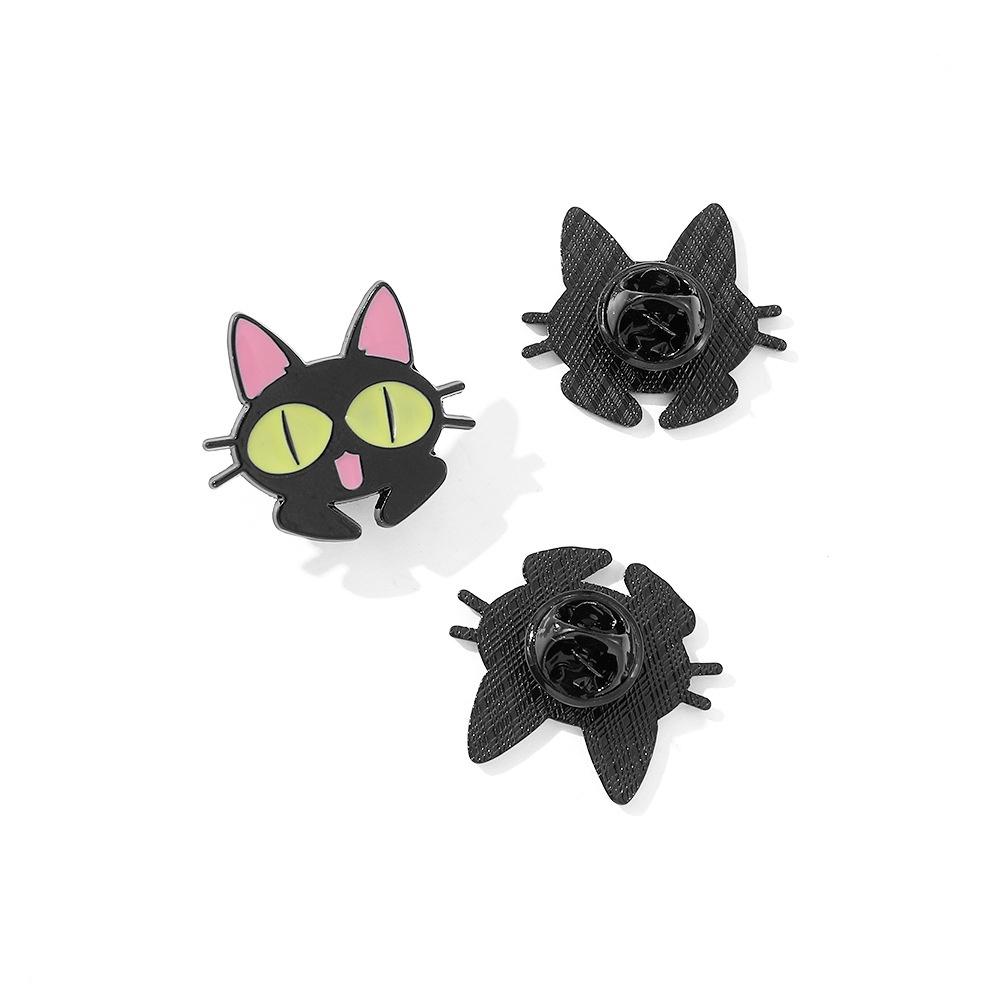 Cartoon Cat Brooch Pin Funny Black Cat Metal Badge Alloy Oil Drop Bag Accessory