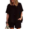 2022 Spring/Summer Fashion: Cotton Linen Two-Piece Set – Loose Short-Sleeved Top and Shorts.