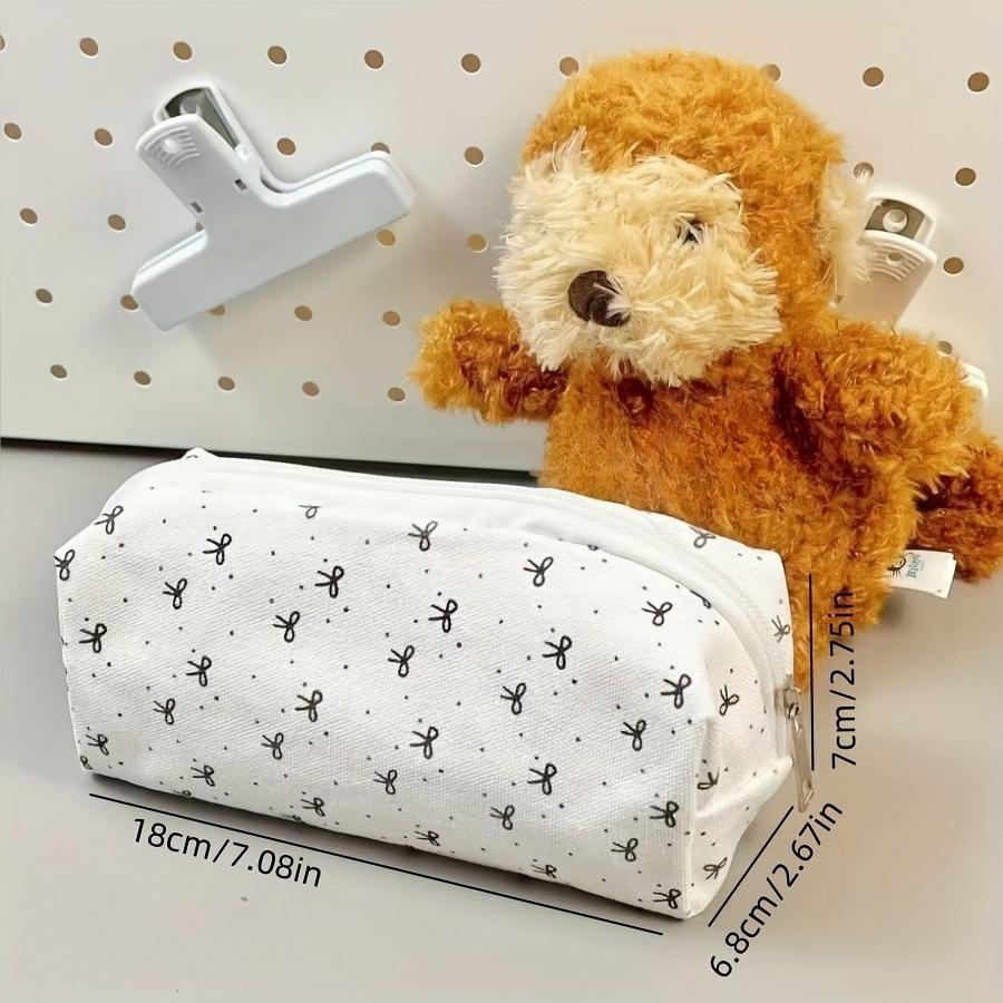 1pc Large Capacity Cosmetic Stationery Organizer Pouch Zipper Closure Bow Design Portable Pouch for School Office Travel Storage