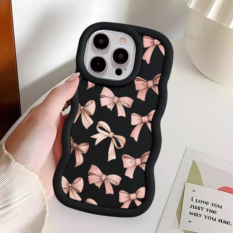 Soft Phone Cover Case for iPhone 17 Air 15 Plus 12 14 8 16 Pro Max 13 XR 11 Pink Bow