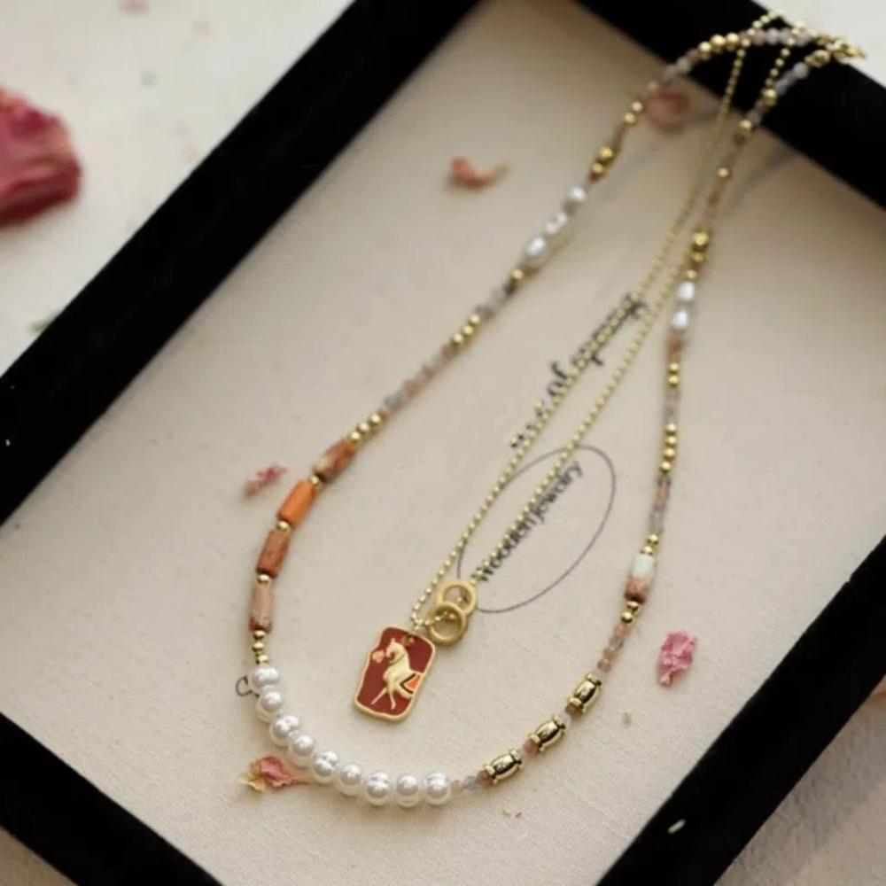 Simple Pearl Beaded Necklace Pendant Collarbone Chain Retro Beads Choker  Party