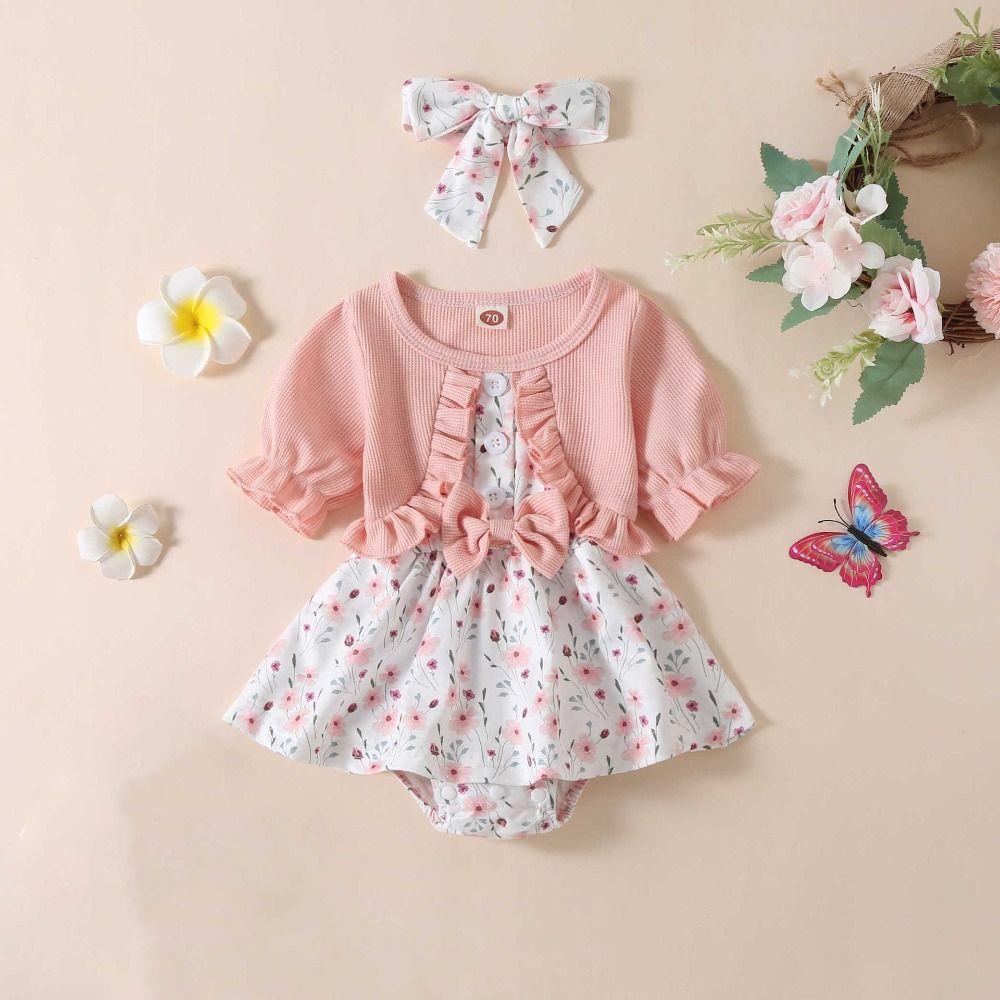 Flower Summer Baby Bodysuit Cotton False 2Piece Jumpsuit Dress Toddle Princess Dress  Birthday Gift