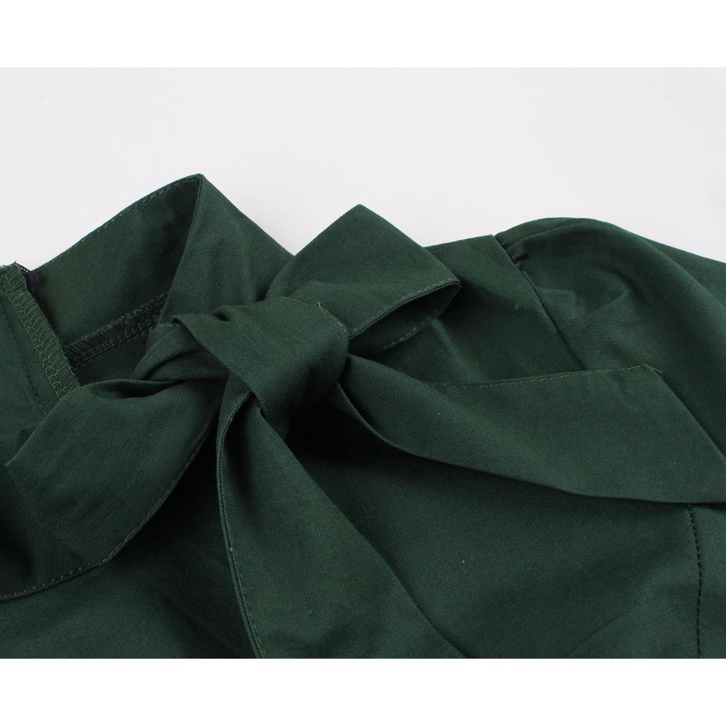 GMXIA Elegantní jednobarevné vintage společenské šaty s mašlí ke krku a středním rukávem