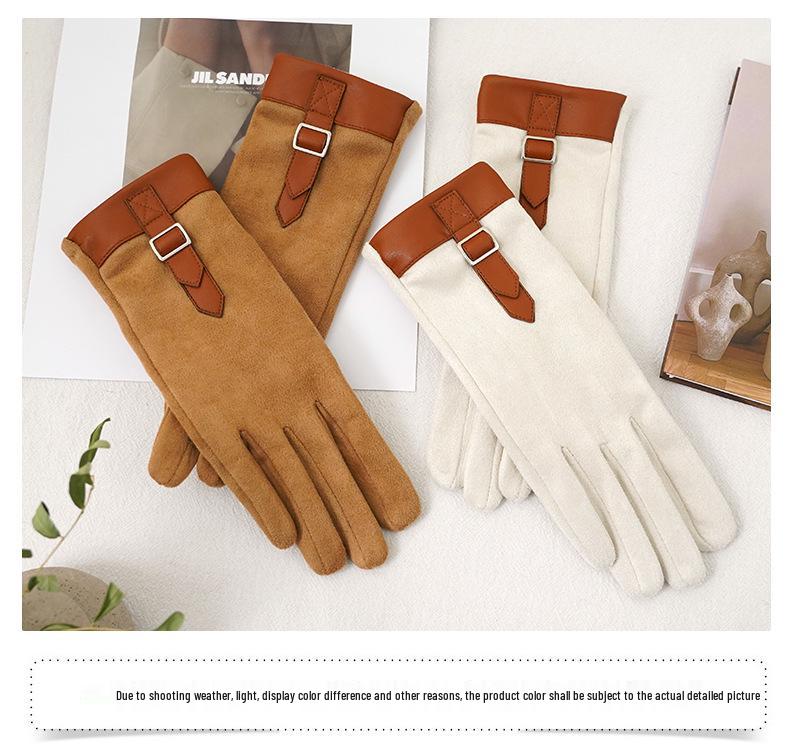 Women's Plush Suede Gloves: Warm, Touchscreen-Compatible for Winter Cycling, Driving & Skiing