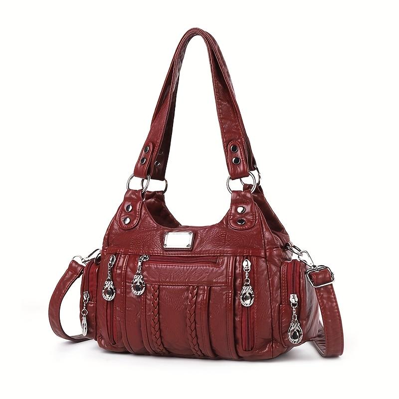 

Модна сумка-хобо з багатьма кишенями для жінок, декоративний металевий акцент, наплічна сумка з регульованим ремінцем, жіноча сумка кросбоді 26*11*24cm