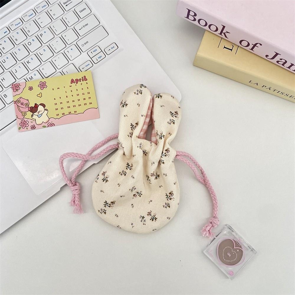 

Мини Сумка для хранения в виде кроличьих ушек Портативный кошелек для наушников и монет Милый чехол-органайзер для губной помады Дорожный бежевый