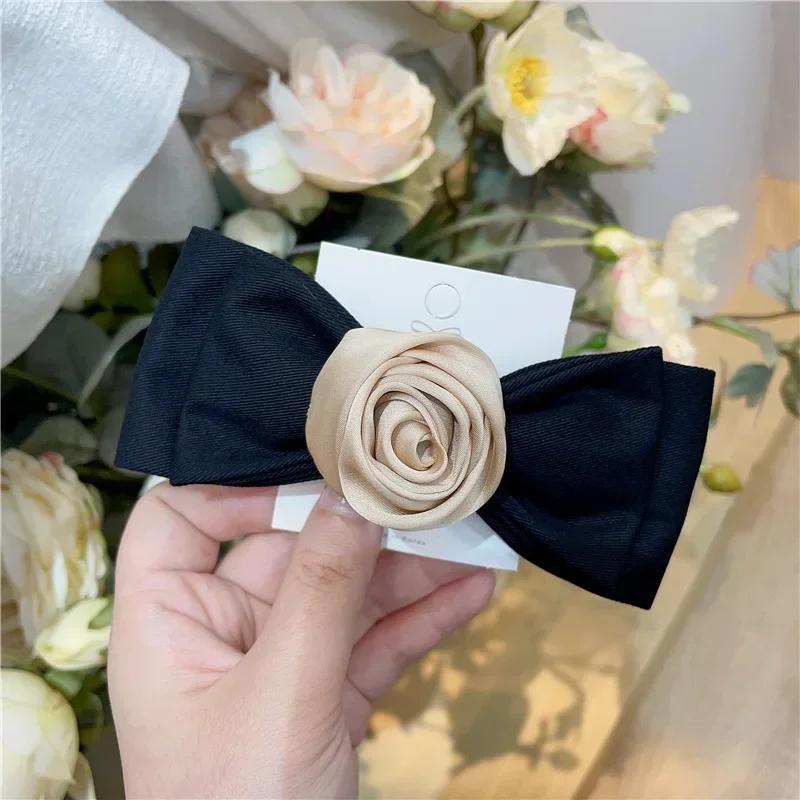 

Elegant Ribbon Rose Flower Hair Pins for Women Balck Bow Hair Clips Headwear Korean Fashion Headpiece Ladies Hair Accessory шампанського