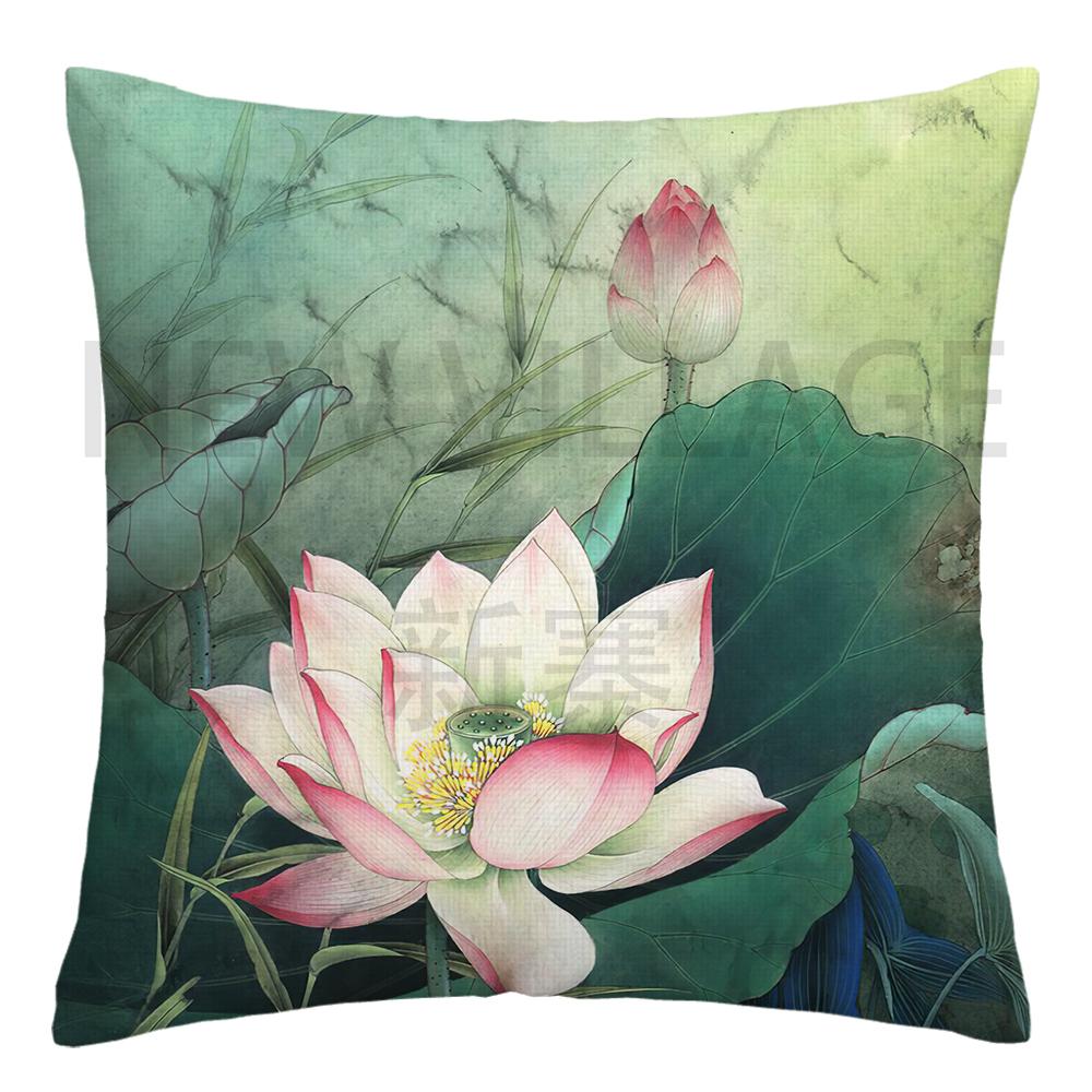 Lotus carp linen Doublesided Printed pillow cover Short plush Suitable living rooms bedrooms sofas throw cushion cover