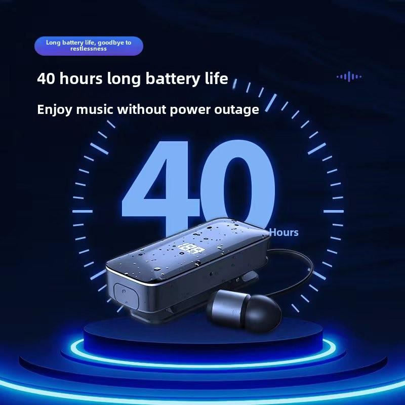 Wireless Sports Retractable Bluetooth Headset Noise Reduction Extra Long Standby Collar Clip Incoming Vibration