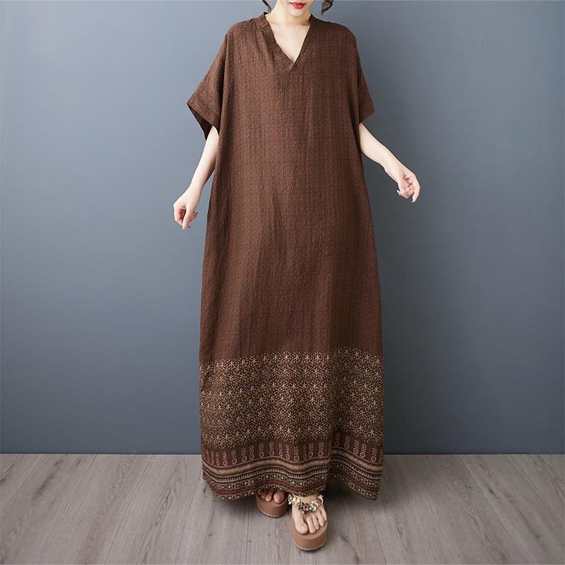 Kortärmad Plus size Bomull vintage nyinkommen klänningar för kvinnor avslappnad lös Maxi lång sommarklänning