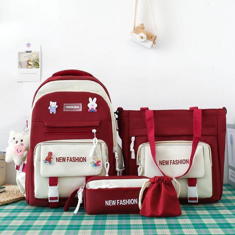 

Trendy Student 4-piece Set Elementary school backpack College students backpack high-capacity durable Pen bag, backpack as the picture