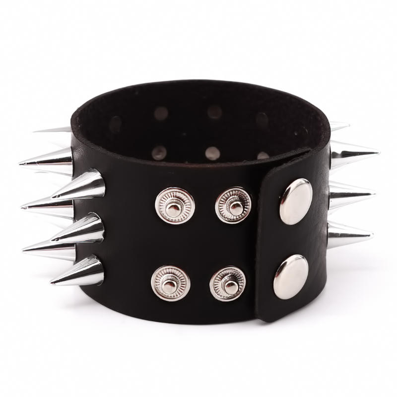 1Pc Fashion Three Row Rivet Stud Wide Leather Cuff Bracelet Jewelry Accessories Punk
