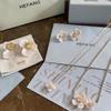 HEFANG Freesia Sterling Silver Necklace & Floral Gemstone Earrings Set - Women's Japanese/Korean Style
