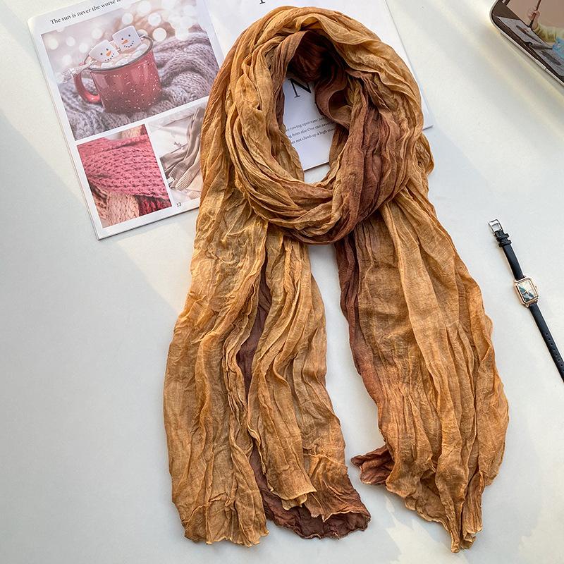 

Ретро Этнический Стиль Хлопково-Льняной Шарф Женский Тай-Дай Длинный Плиссированный Градиентный Платок Художественный Свежий Шарф 190*90cm