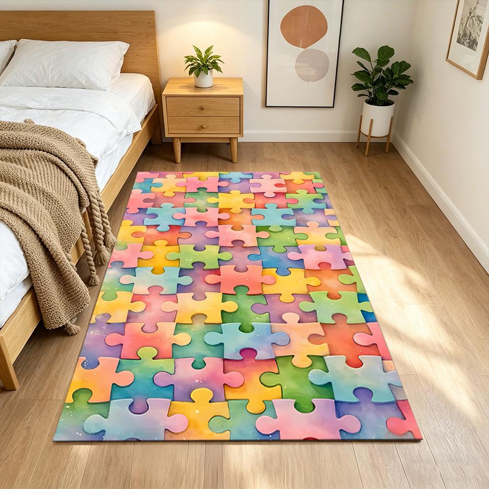 Colorful Puzzle Pattern Background Non-Slip Home Carpet Design for Office Decor Living Room Bedroom Gift
