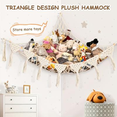 1pc Triangle Toy Net Extra Large Plush Toy Storage Mesh Space Saving Corner Hanging Toys Hammock Bedroom Home Decor Holiday Gift