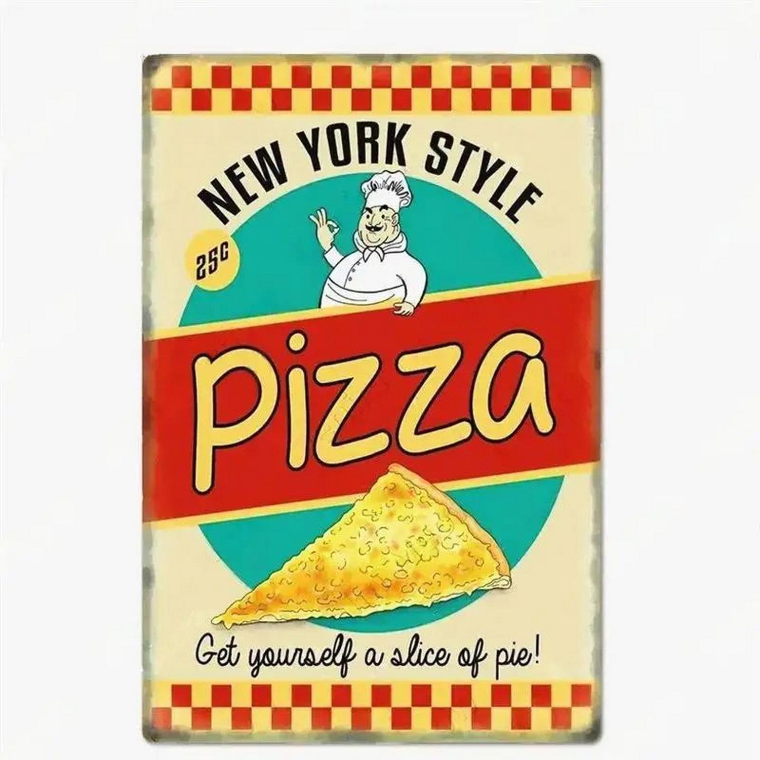 Mfoever Tin Sign HD Tin Sign Vintage Pizza Theme Wall Decor Set Retro Pizzeria Fast Food Art Metal Tin Signs for Restaurant Bar Decor 20x30