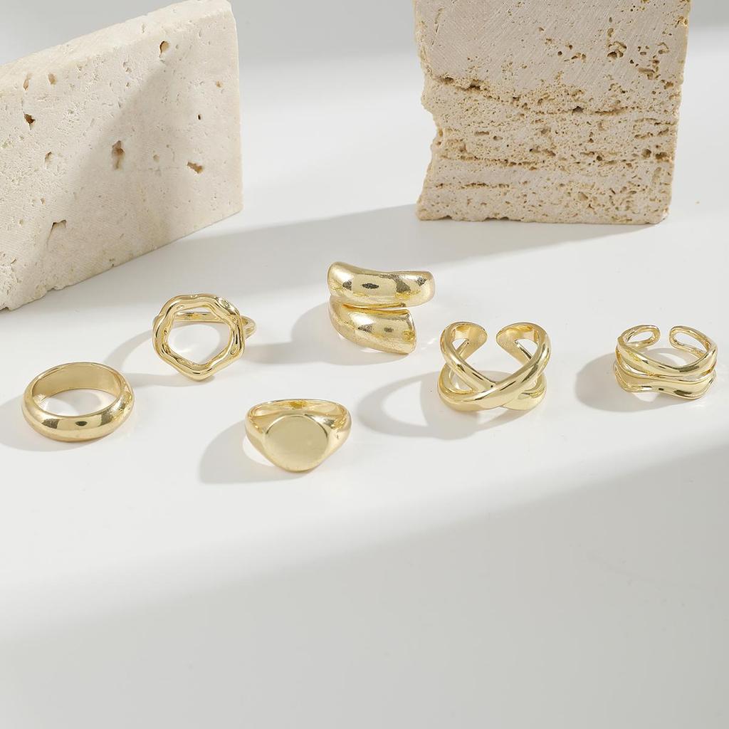 Grenzüberschreitendes Nischen-Trenddesign Lichtempfindlicher Ring Damen Schmuck Übertrieben Geometrisch Geschwungen Offener Gelenkring Set