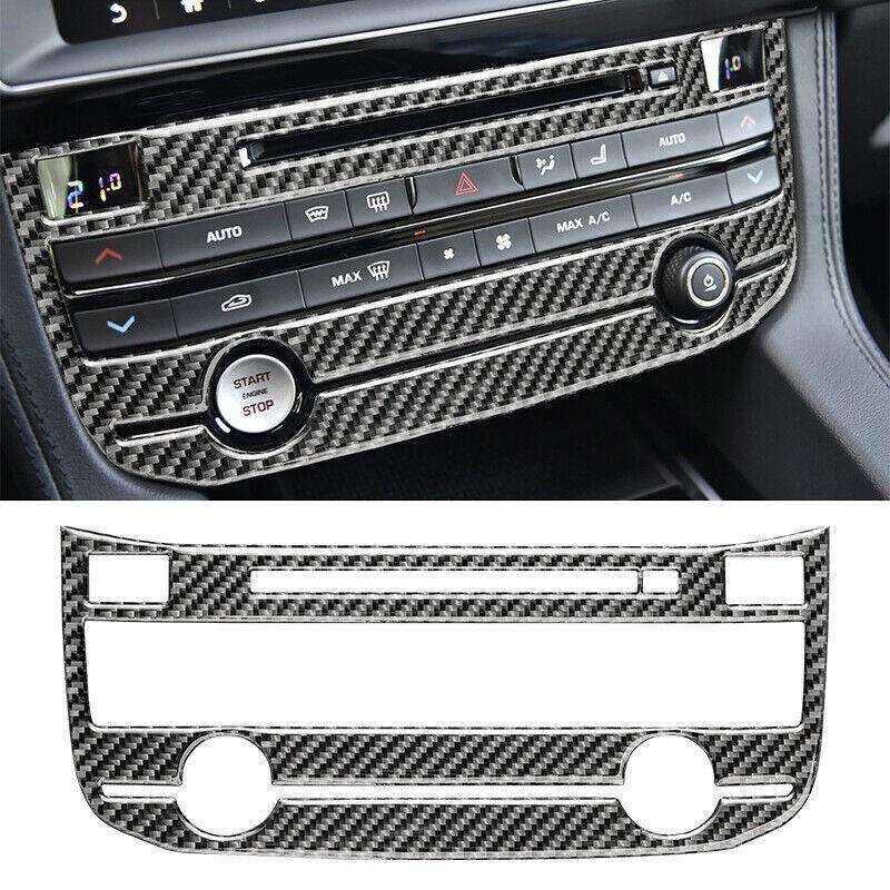Carbon Fiber Center Console CD Panel Cover Trim For Jaguar F-PACE XE XF 2016-20