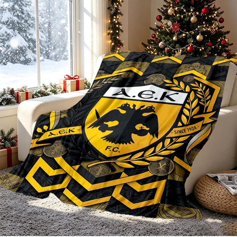 AEK Athens FC Pattern Blanket for Home Decoration, Bed, Sofa, Car Travel, Camping, Suitable for All Seasons, Birthday Christmas Gift