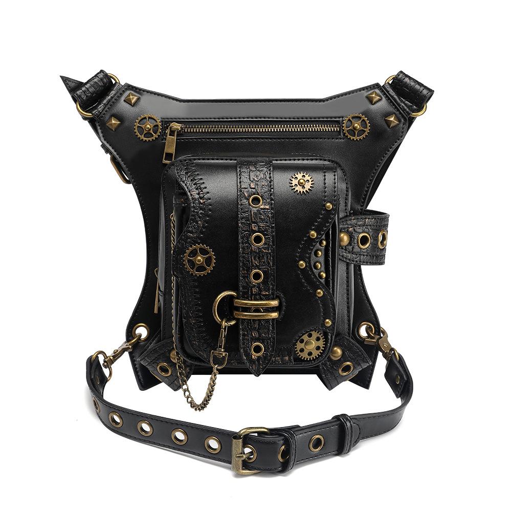 Women's Punk Chain Motorcycle Bag & Men's Retro Outdoor Phone Waist Bag