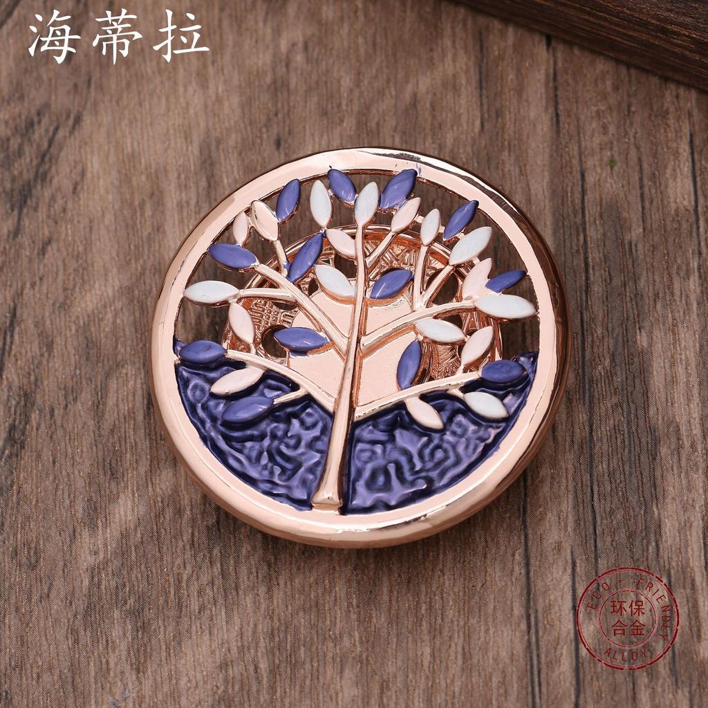 Luxury Hot Sale Round Hollow Enamel Color Tree of Life Magnetic Buckle Brooch Ladies Simple Premium Magnetic Corsage