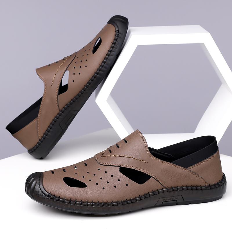 Fashion Hollow Out Leather Mens Loafers Slip on Flats Summer Casual Shoes for Men Moccasins Super Soft Men Sandals Breathable Walk Shoes