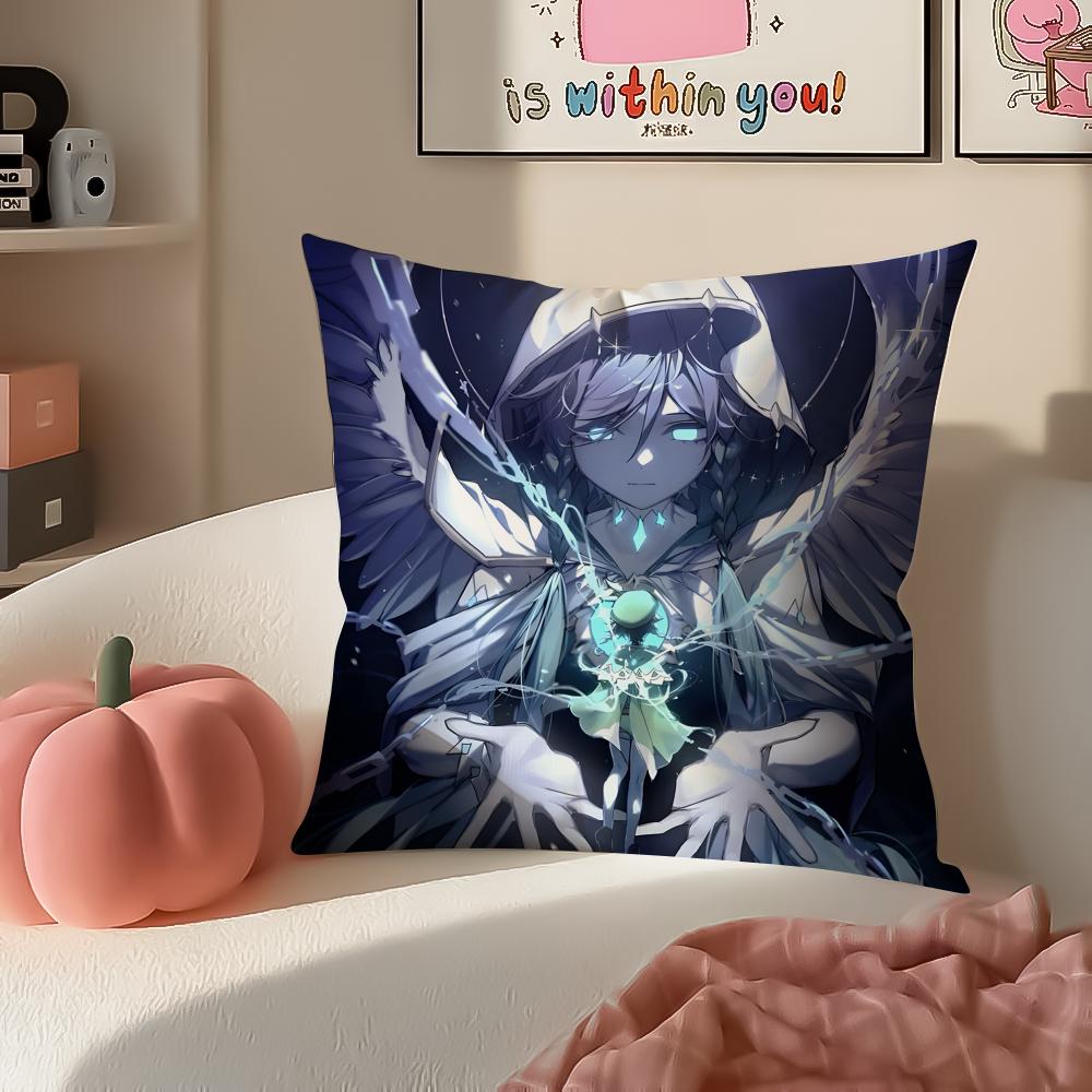 Game Genshin Venti Cushion Cover Pillowcase Short Plush Invisible zipper Room Sofa Cushion Cover