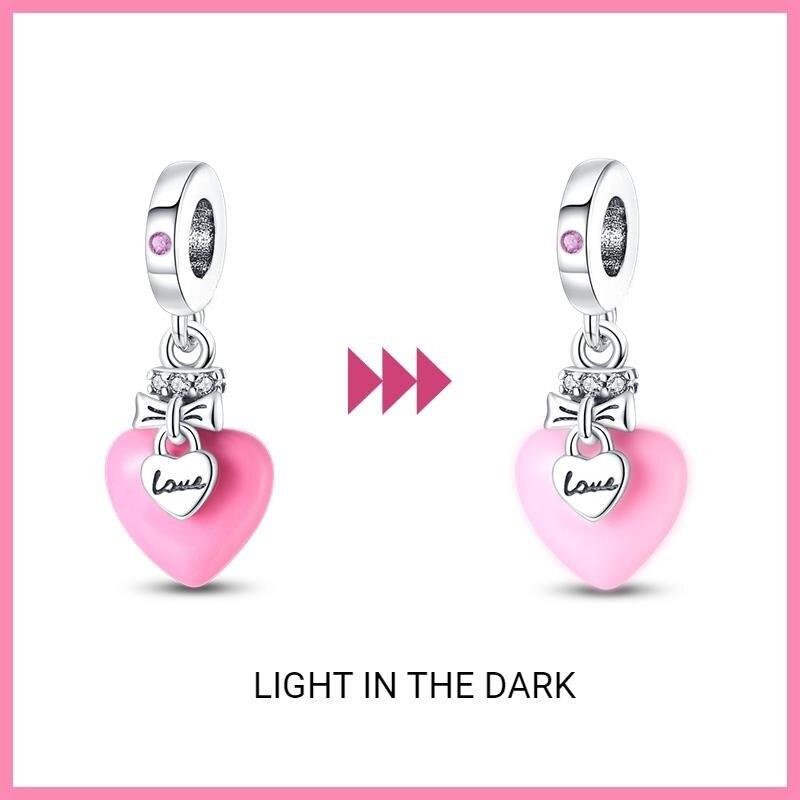 New 925 Silver Pink Heart Envelope Pendant Bead Charm Bracelet Necklace Jewelry Accessories for Women Girls