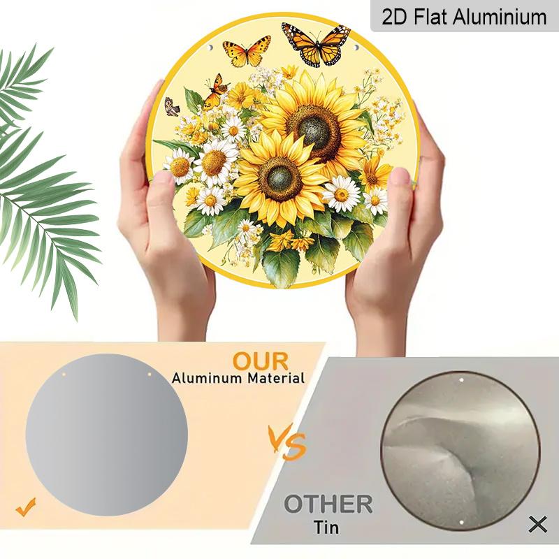 2D Flat Aluminum Retro Sunflower-Themed Wall Art 7.87 Inches X 7.87 Inches Rustic Style Perfect for Gardens, Farmhouses, Bars, Cafes, Parties, Front