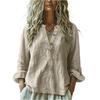Women's Fashionable And Casual Solid-color V-neck Button Long-sleeved Cotton And Linen Shirt Top