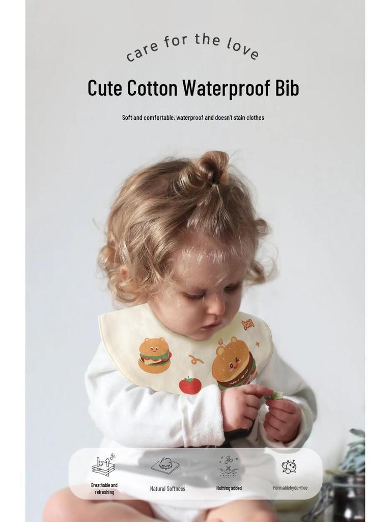 360° Drehbarer Koreanischer Baumwoll-Baby-Latz - Wasserdicht, Anti-Spuck-Design