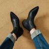 Fashion 2025 New Autumn Women Boots Pointed Toe Chunky Heel Shoes Genuine Leather Women Shoes Concise Zipper Ankle Boots Western Boots